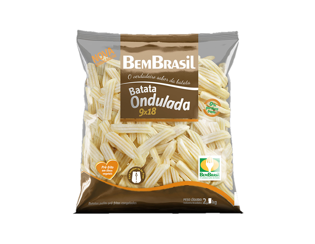 BATATA PALITO CONGELADA PRÉ FRITA COM CASCA 9 X 18 MM ONDULADA BEM BRASIL 2 KG (CX 7 PCT)